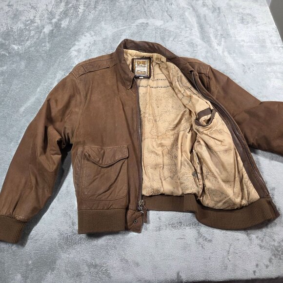Vtg G-III Global Identity Jacket Mens L Brown Leather Bomber Aviator Map Lined - Picture 4 of 16